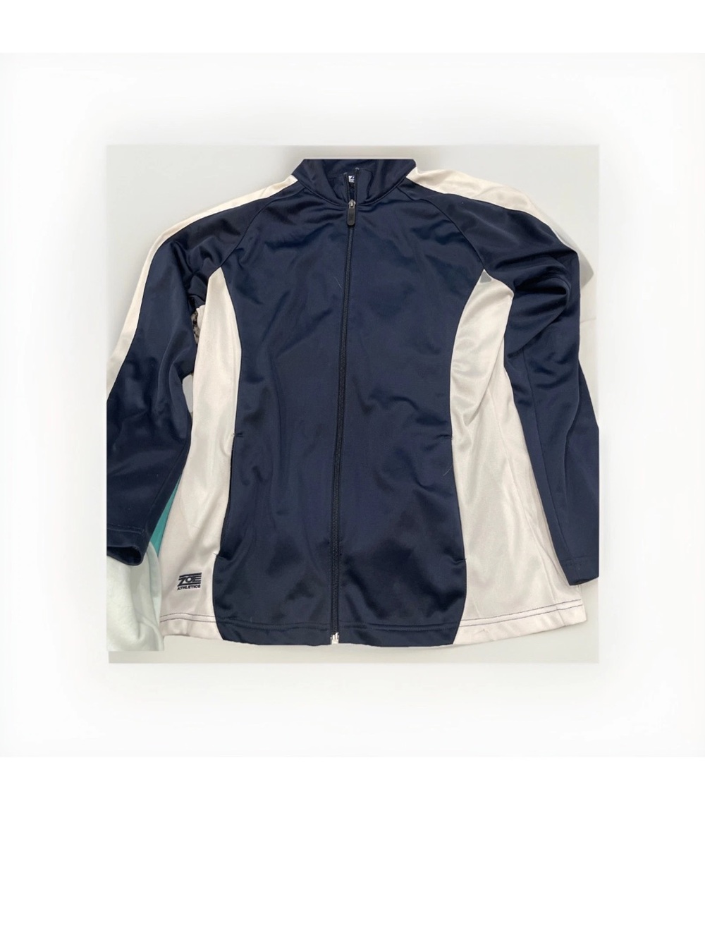 Zoe Athletics Absolute Full Zip Girls Cheer Jacket Blue With White Trim Sz Med